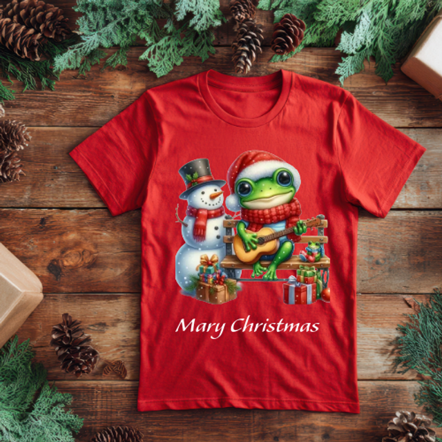 Christmas frog DTF printed T-shirt