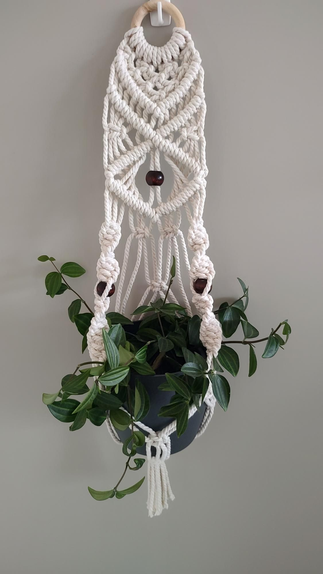 Suspension murale plante macramé - Déco bohème chic - Modèle B