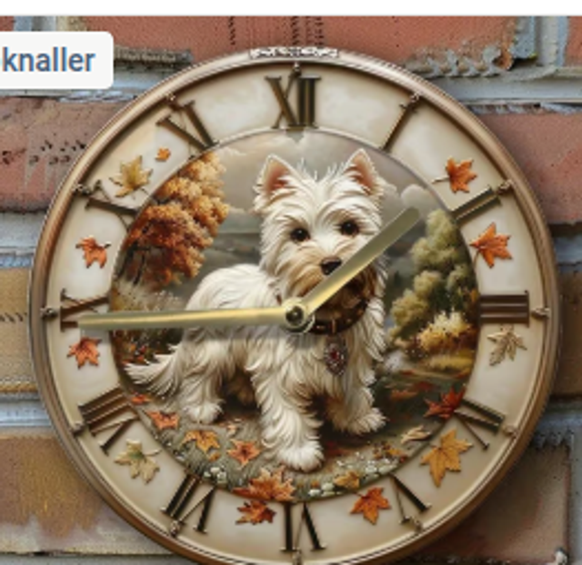 Vintage metalen klok Terrier (20cm diameter) Nieuw.