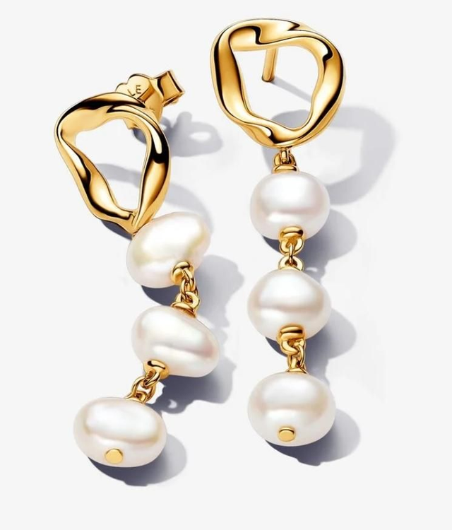 Pendants d’Oreilles Cercle de Forme Organique & Perles de Culture d'Eau Douce Traitées