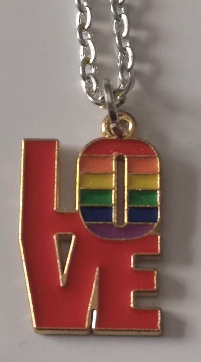 Enamel Rainbow Love Pendant Necklace. 