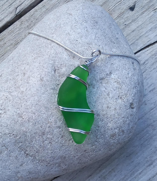 Green sea glass pendant 