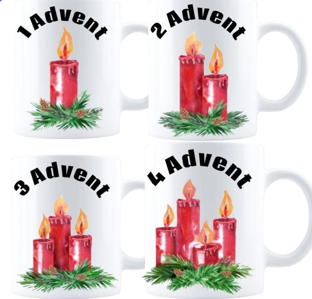 Keramik Kaffeebecher 1 bis 4 Advent 