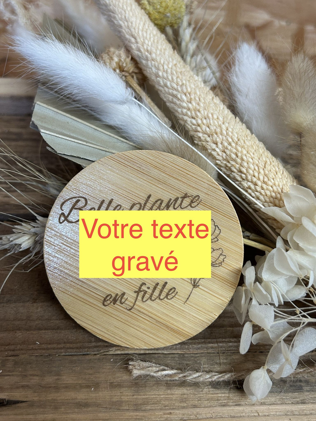 Miroir en bambou gravé &quot;votre texte personnalisé&quot;