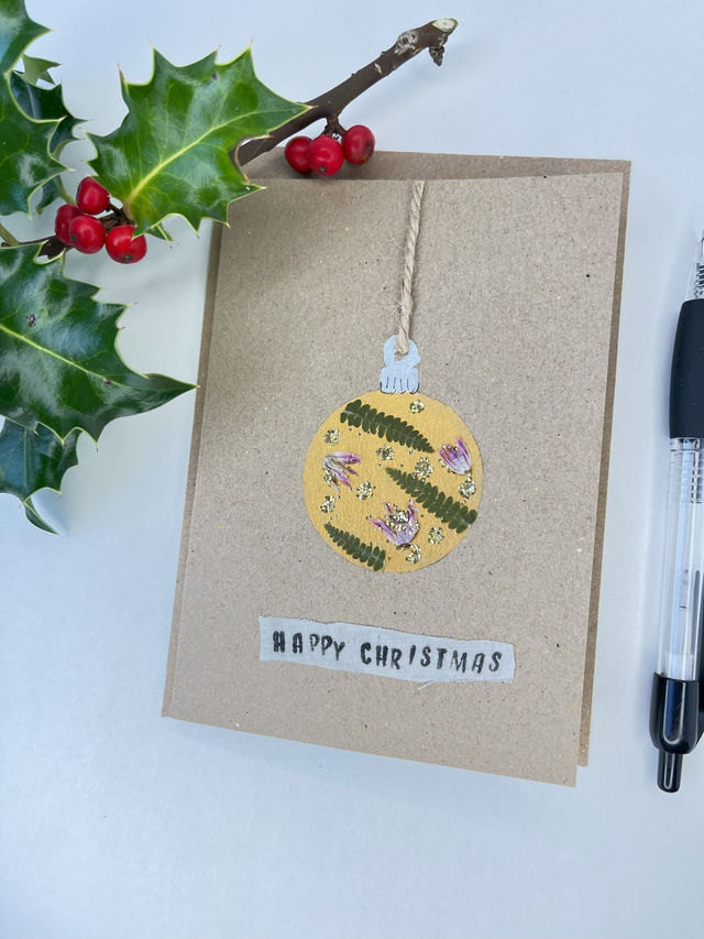 Christmas Card Gold Bauble 