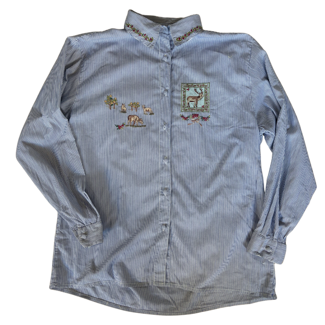 Chemise brodée vintage motif biches