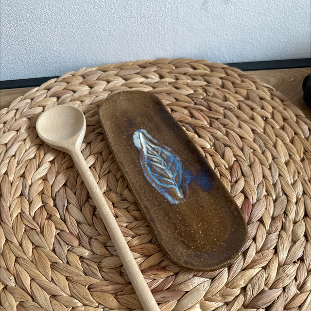 Repose cuillère feuille bleue 