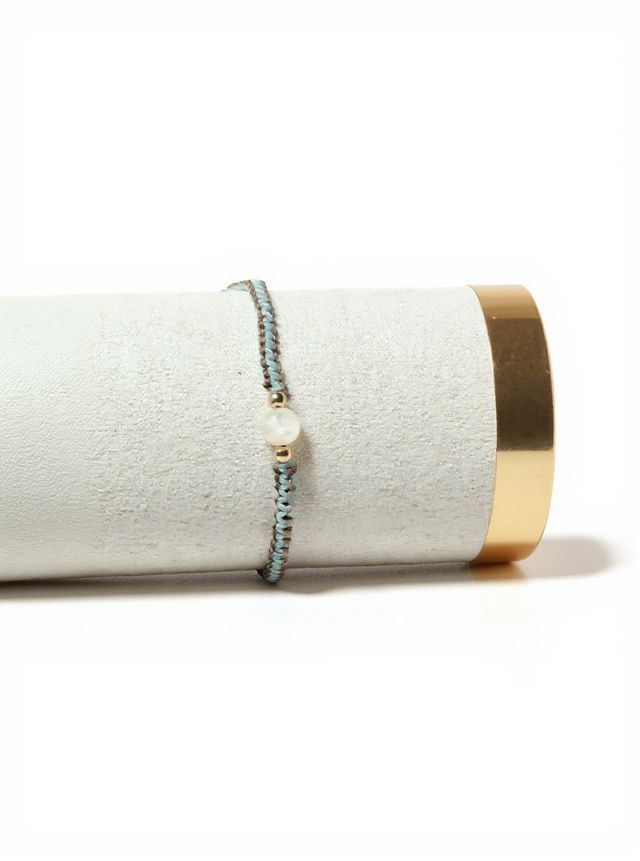 Bracelet double face 1 perle naturelle en micro-macramé