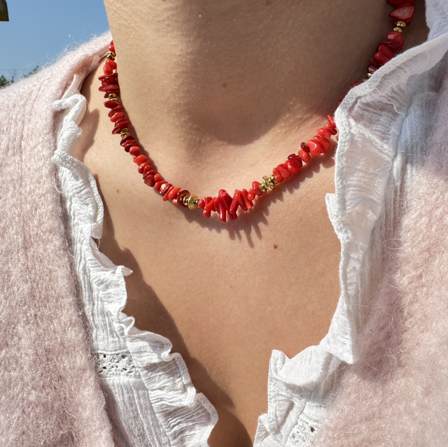 Collier coquillages corail rouge