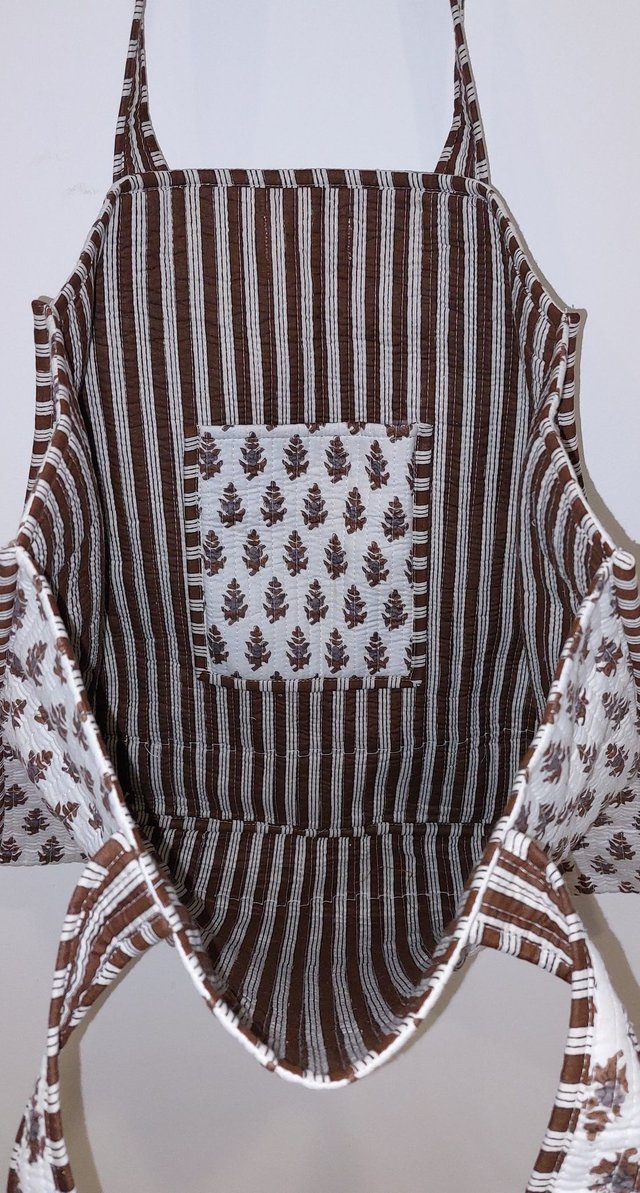 Sac cabas réversible matelassé – Tote bag coton doublé fait main, grand format pour courses, plage ou quotidien - Marron, gris, blanc