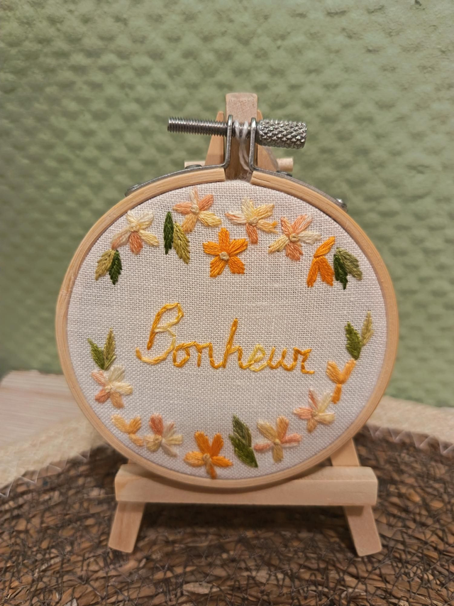 Tambour brodé Bonheur jaune