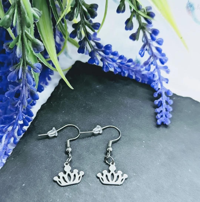 Stainless Steel Crown Drop Earrings 