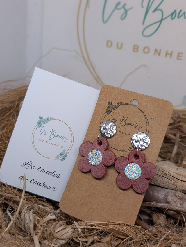 Boucles d&#039;oreilles Marguerite rose argenté g021