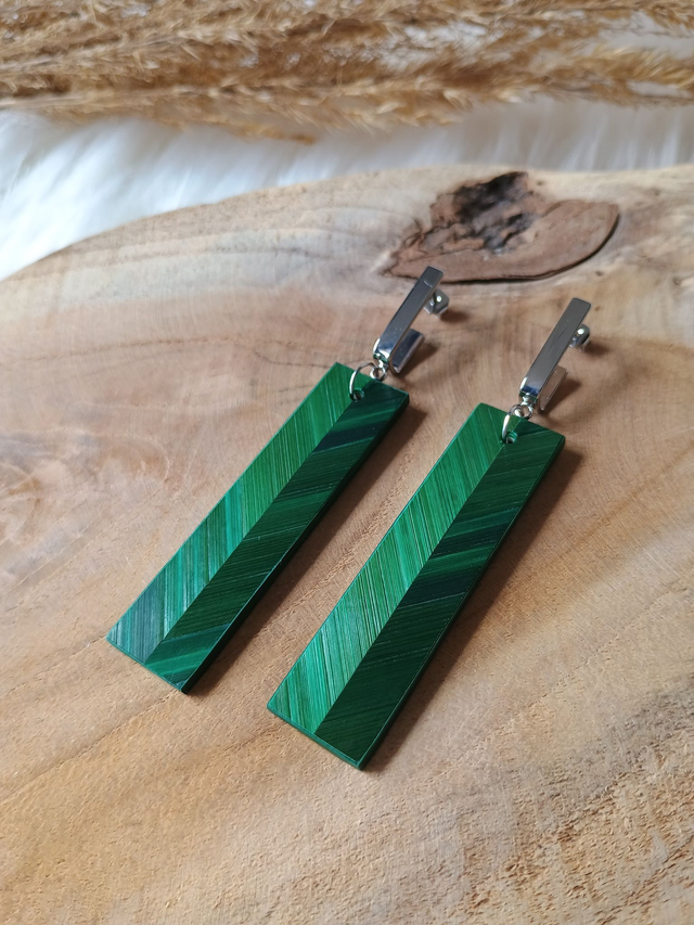 Boucles d'oreilles RECTANGLE Chevron Vert jungle