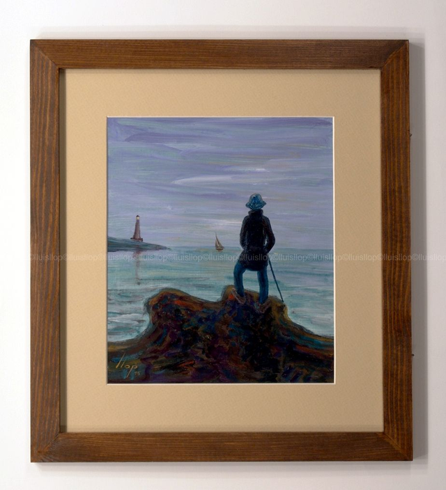 acrílico enmarcado 39x35 - atardecer en el Cantábrico