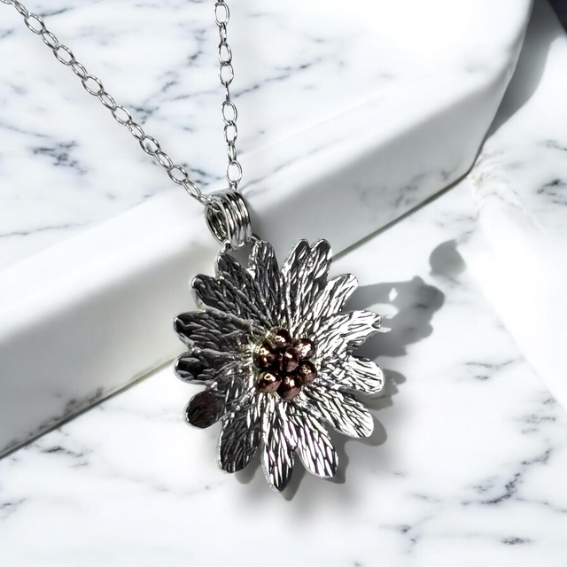 Silver and Copper Daisy Pendant