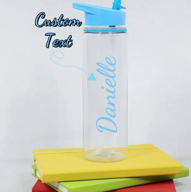 Personalized Custom Name Water Bottle with Straw & Leakproof Lid - Lightweight PS Bottle in Turquoise