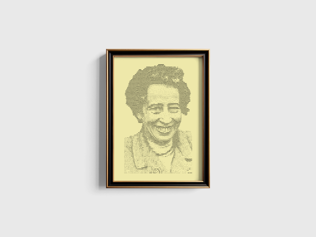 A3 Schreibmaschinen-Porträt Hannah Arendt in Schwarz auf Elfenbein