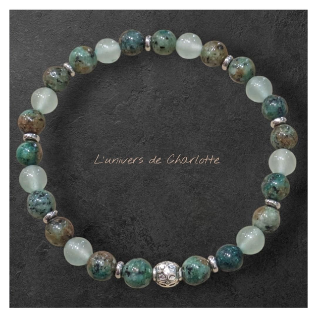 Bracelet "Turquoise africaine & Fluorite" 6mm BR-128