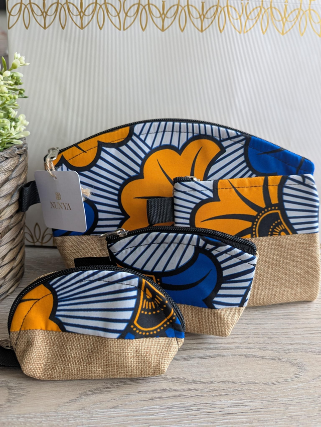 Lot de pochettes en wax et toile de jute