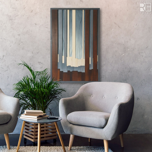 Z archiwum „Zimowy Przesmyk” – Drewniany Obraz Ścienny w Odcieniach Zimowego Lasu