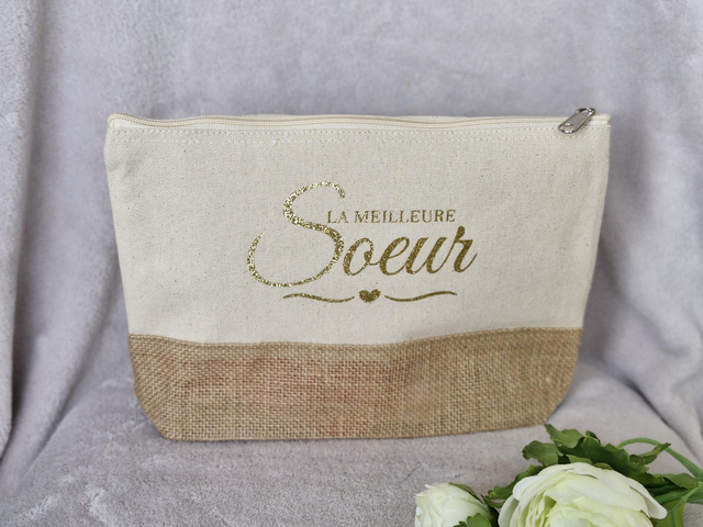Trousse de toilette &quot;Meilleure soeur&quot; - beige/jute