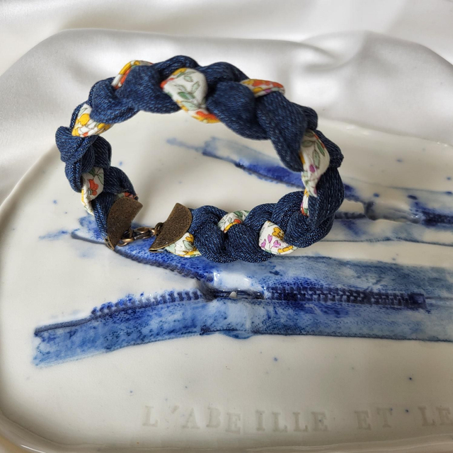 Bracelet Jeanne- un air de Liberty jaune- Fermoir Bronze 