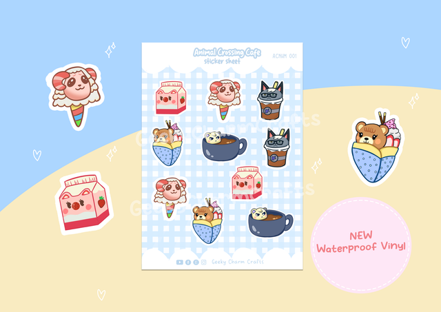 A6 Animal Crossing Cafe Menu Sticker Sheet