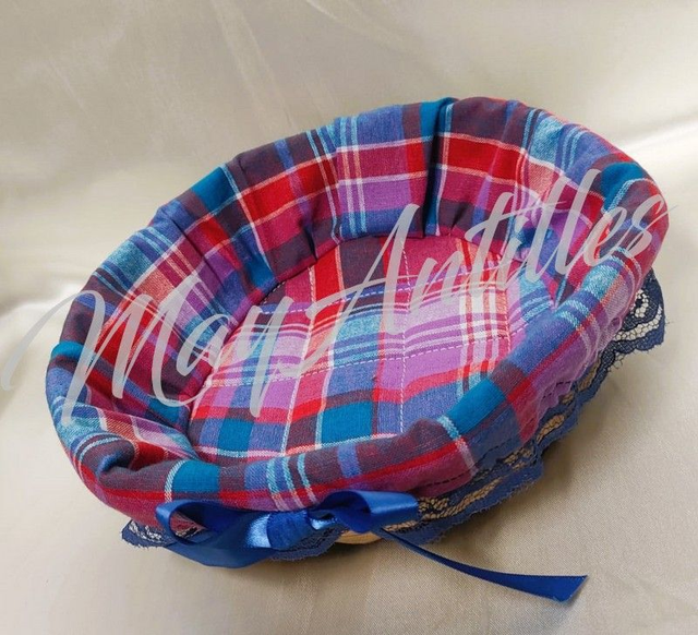 Paniers ronds osier en tissus Madras