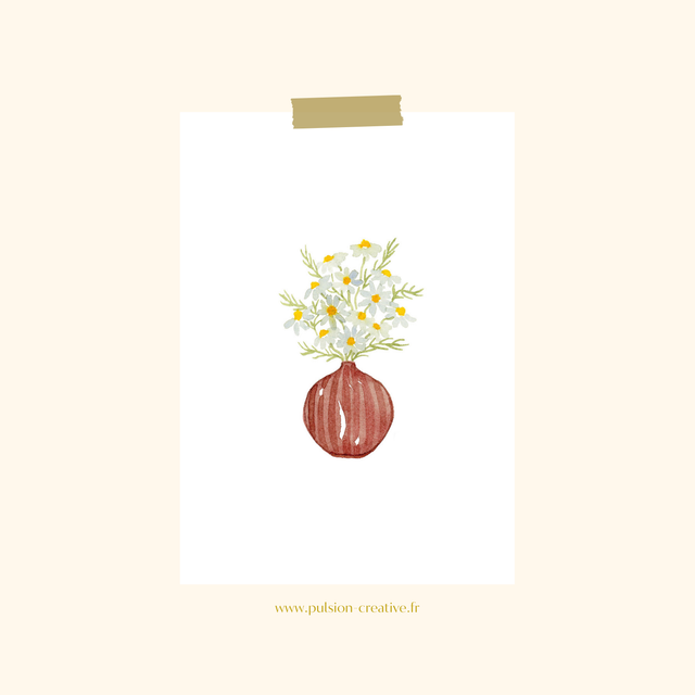 Carte postale aquarelle - Bouquet de marguerites