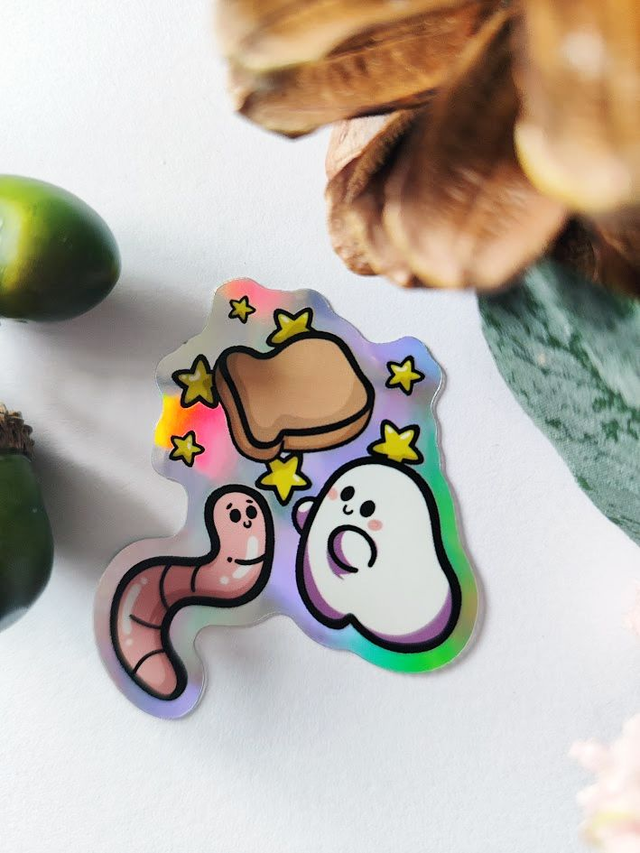Ghost and Worm Praising a Slice of Bread 2&quot; Sticker