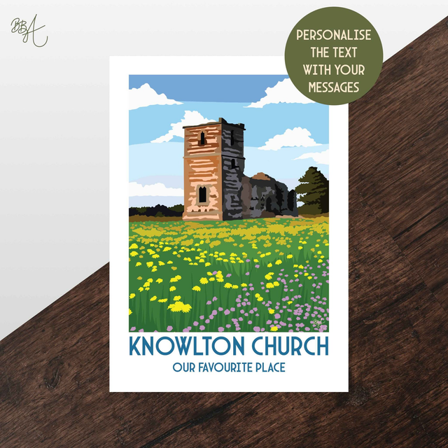 Knowlton Church, Personalised Wedding Venue Print