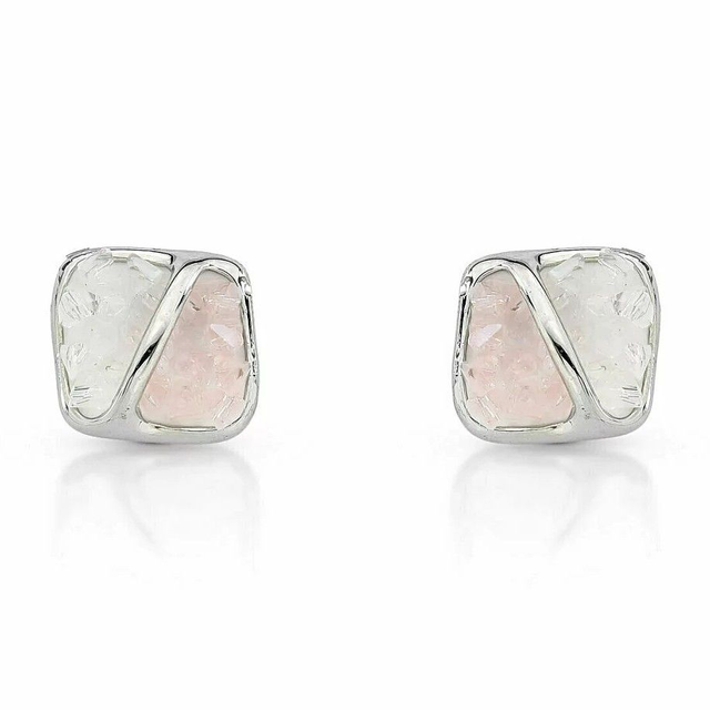 Brinco Quadrado Com Cristais Rosa - Ródio