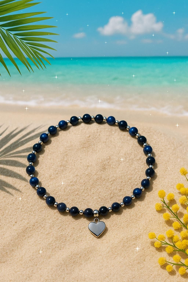 Bracelet de cheville en Oeil de Tigre Bleu  (Force,Courage,Affirmation de soi)