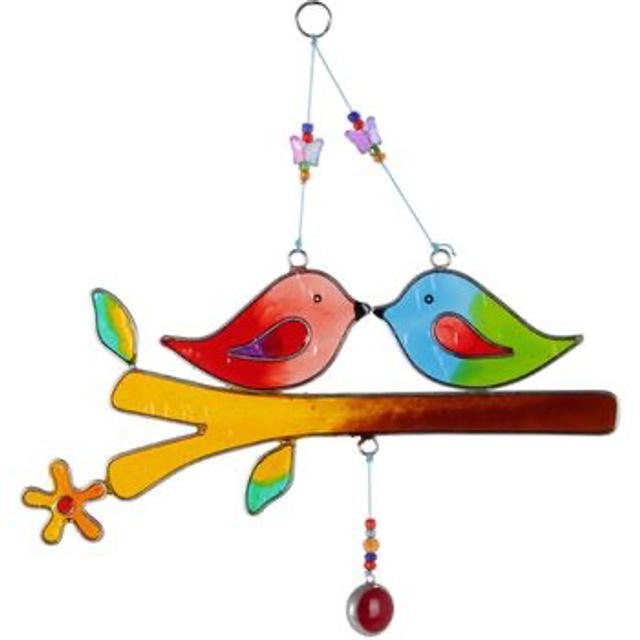 Lovebird Glass & Metal Sun Catcher – Indoor/Outdoor Garden Decor