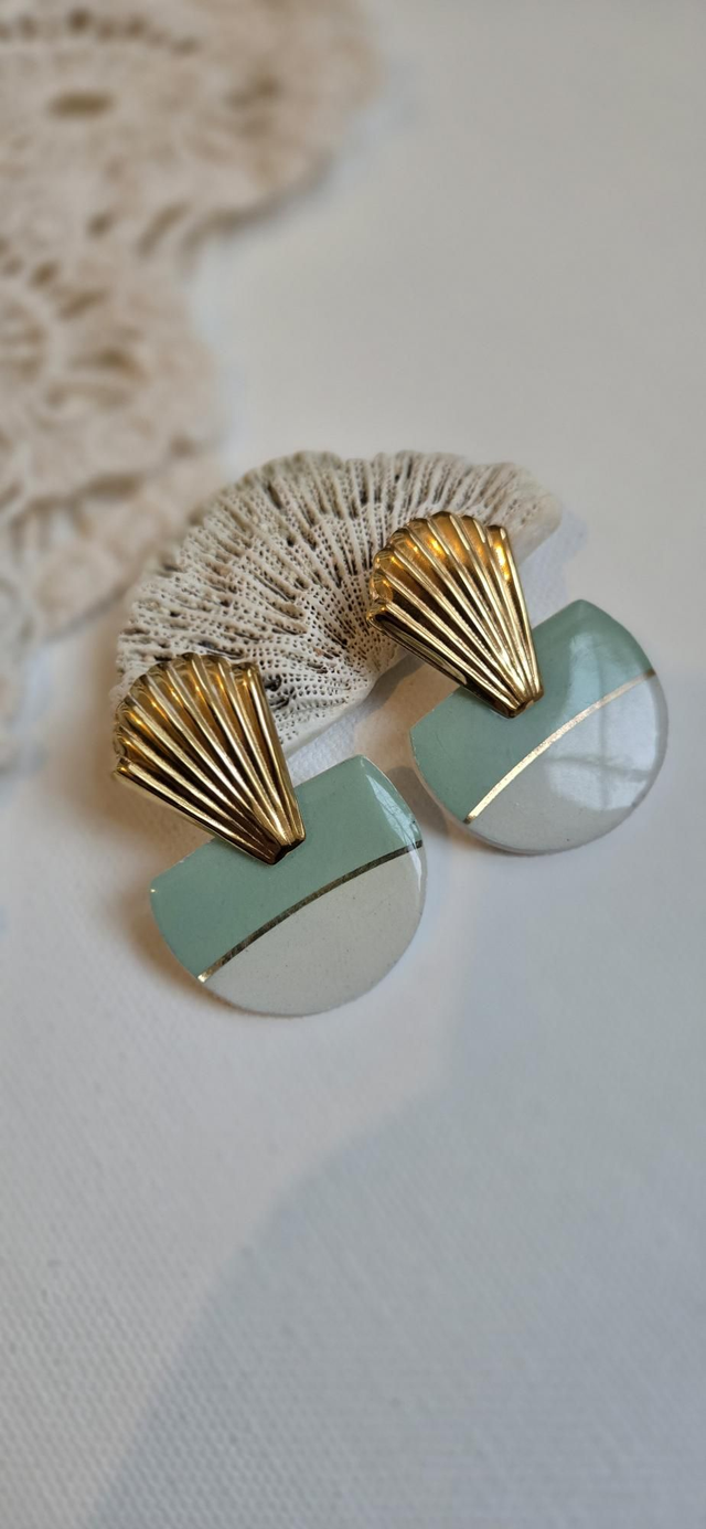 Paire de boucles d'oreilles - porcelaine Badonviller - acier inoxydable doré