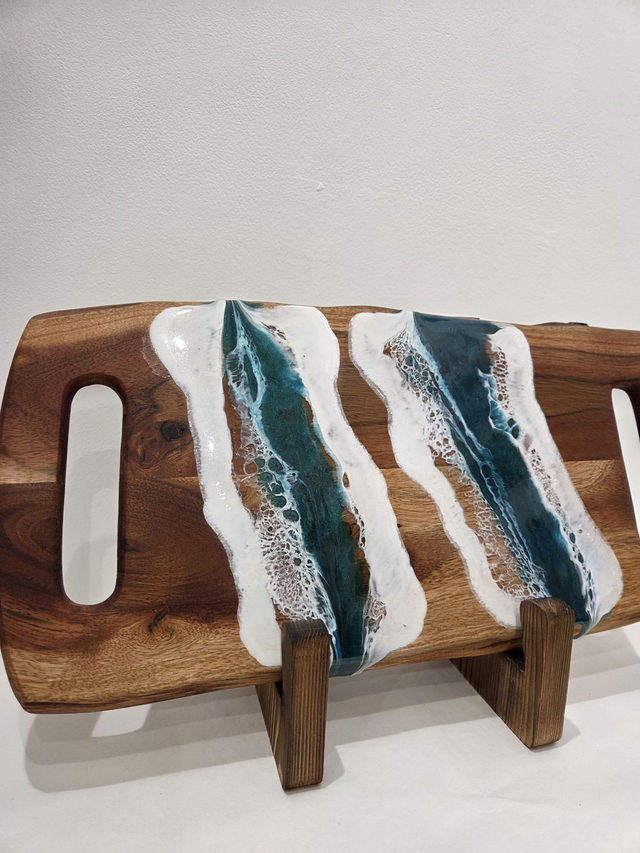 Large Twin Handle Wooden Resin Seascape Serving Board - AK-018