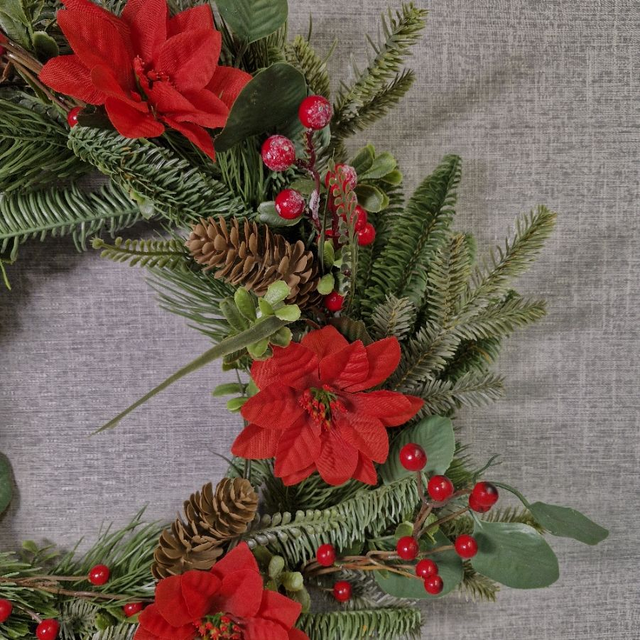 X-Large Artificial Mixed Foliage Christmas Wreath - Red Poinsettia