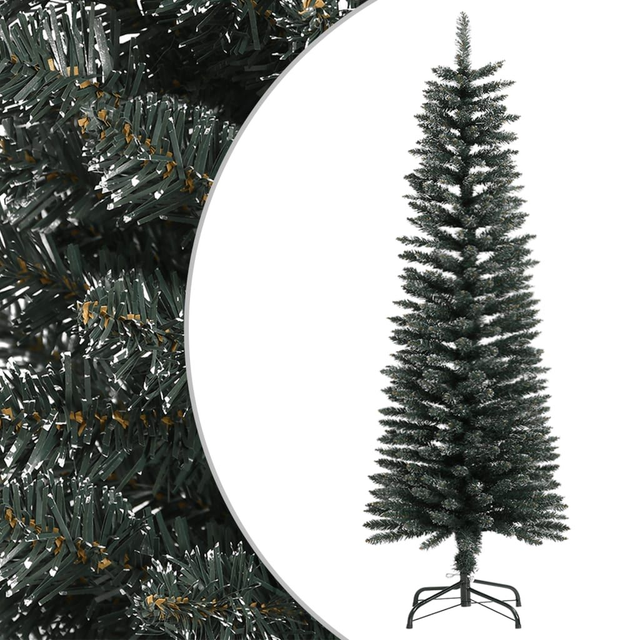 Sapin de Noël artificiel mince avec support Vert 120 cm PVC