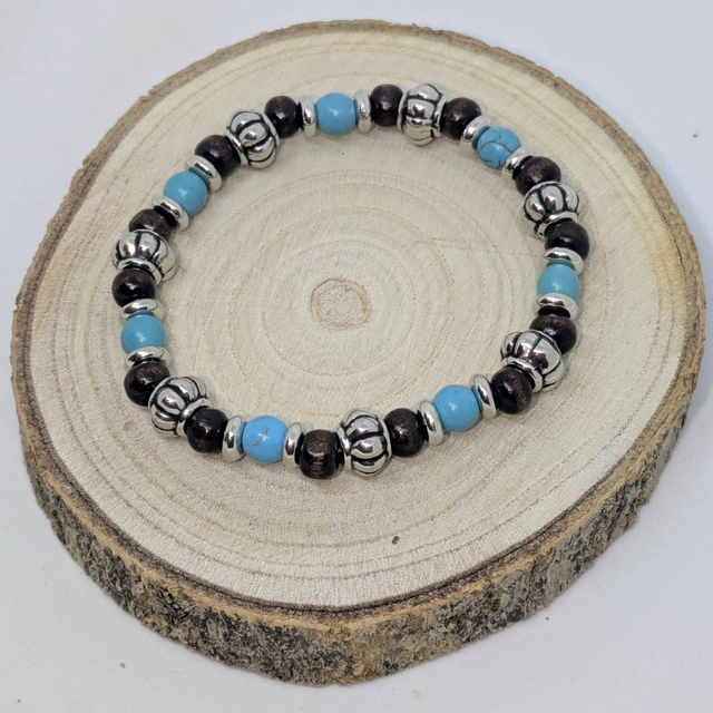 Bracelet &quot;Turquoise &amp; bois&quot; perle BB-011