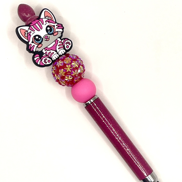 S11 - Stylo gros chat rose 