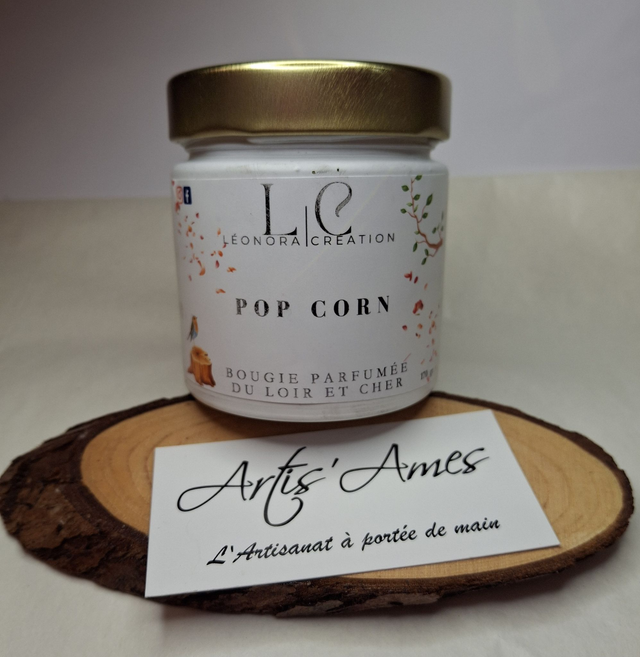 Bougie parfumée blanc or Pop corn 170 gr