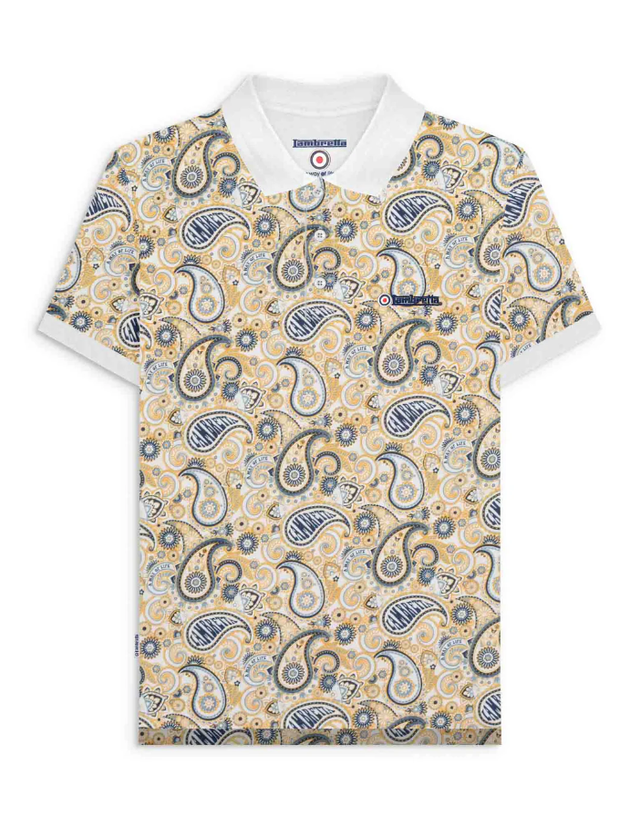 Lambretta SS0031 Paisley Brand Polo - White/Navy
