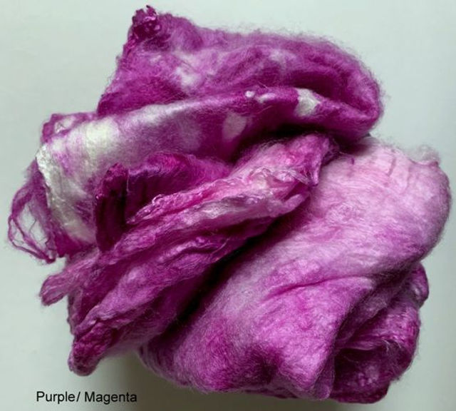 Mulberry Silk Hankies, Purple/Magenta, Hand Dyed A Grade Mawata Silk Hankies, Bombyx Silk, Spinning, Felting, Textile Art, Paper Making 