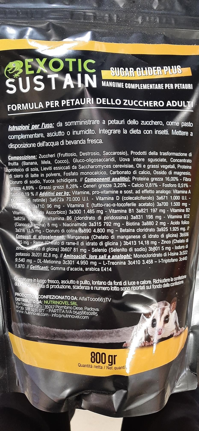 Cibo per petauri della Zucchero ADULTI 800 gr plus
