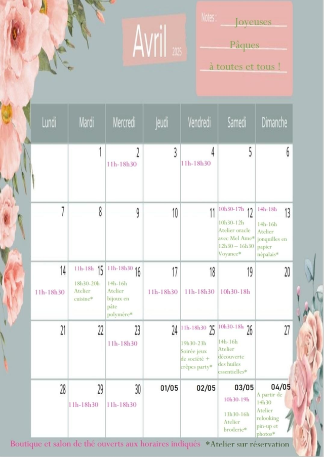 Planning d&#039;avril 2025