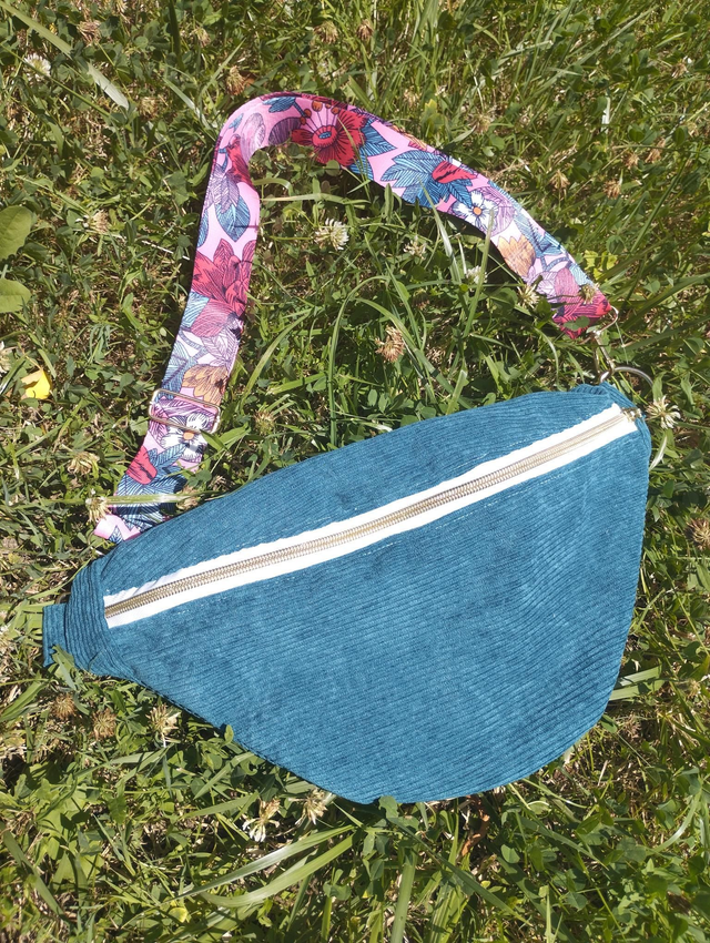 BANANA BAG - motif bleu pétrole / liberty turquoise