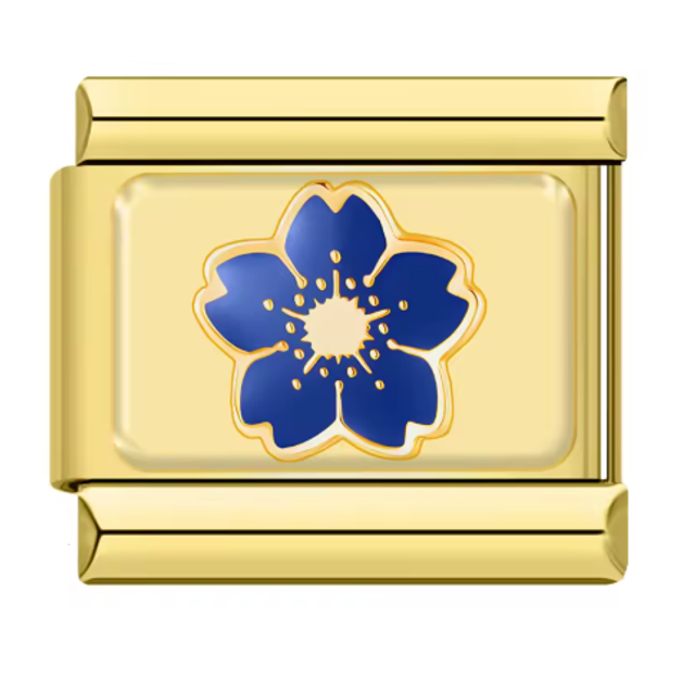 Charm Flor Azul Envejecida Dorado