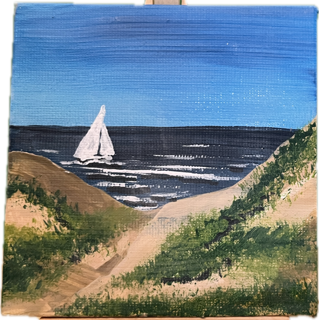 Dünen mit Segelboot 10x10 cm