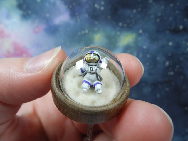 Fly me to the moon - Astronaut necklace - Space jewelry - Moon necklace -moon jewelry - glow in the dark - miniature jewelry - biosphere